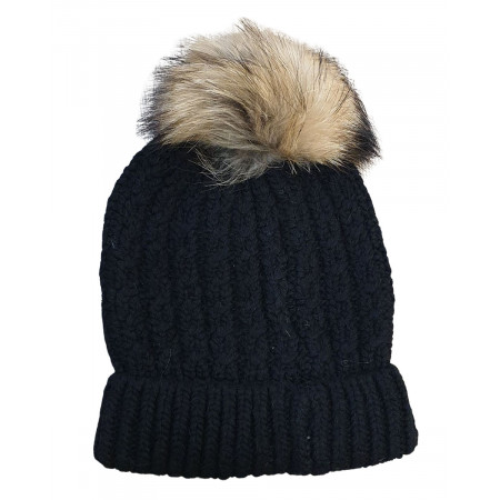 Bonnet Tressade noir et pompon marron