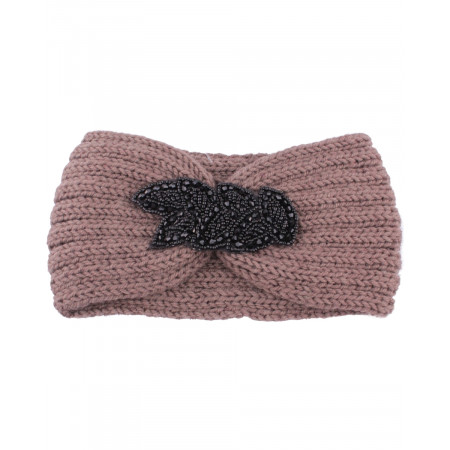 Bandeau taupe feuille de perles noires