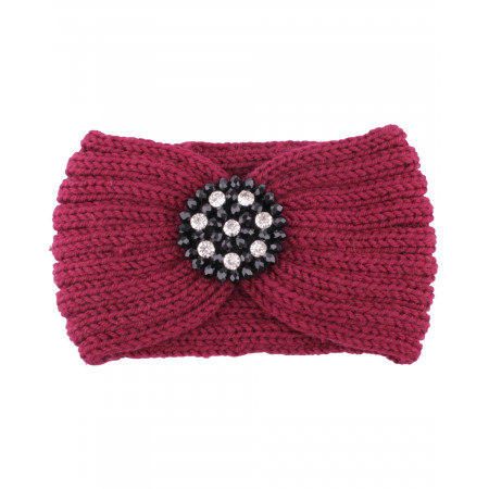 Bandeau bordeaux Pastille de perles noires et strass