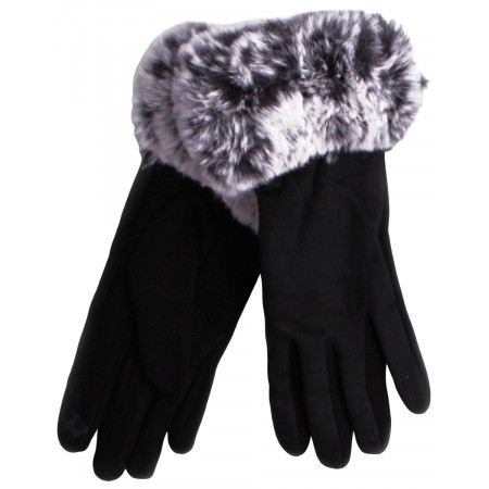 Gants noirs fourrure noire et grise femme