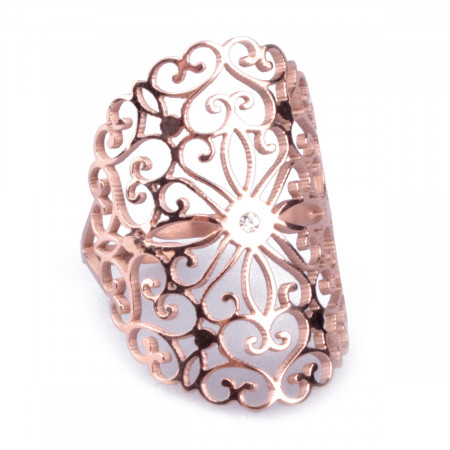 Bague acier cuivré MYLE MYLA Rosace à cœurs et strass