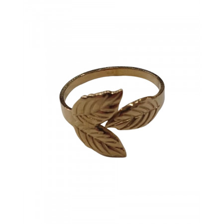 Bague acier doré feuillage