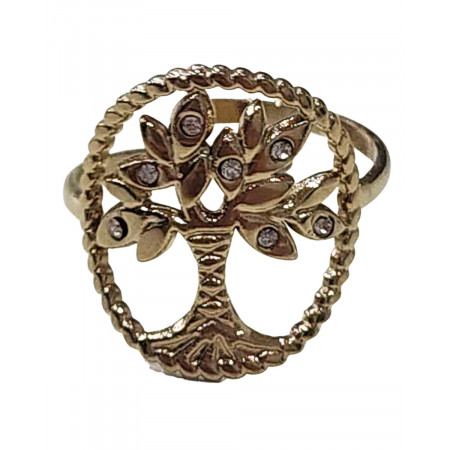 Bague femme arbre de vie acier doré et strass