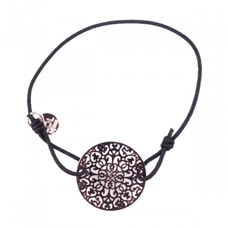 Bracelet Lolilota élastique noir rosace filigrane cuivrée