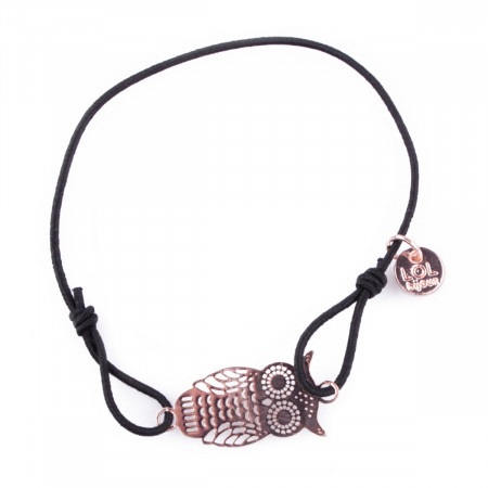 Bracelet Lolilota élastique noir hiboux filigrane cuivré