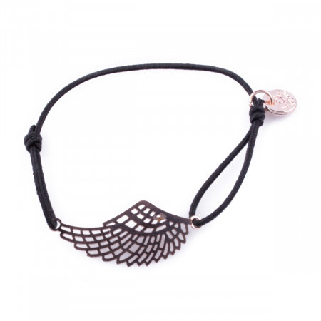 Bracelet Lolilota élastique noir aile d'ange filigrane cuivré
