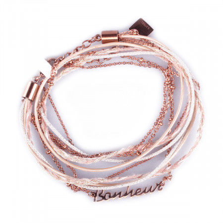Bracelet acier MILE MILA double « Bonheur » cuivré et beige