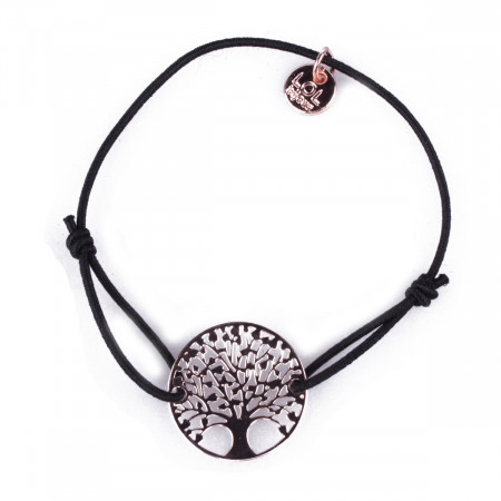Bracelet LOL élastique noir arbre de vie filigrane cuivré
