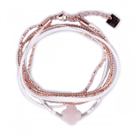 Bracelet acier MILE MILA double tour blanc et cuivré perle trèfle rose