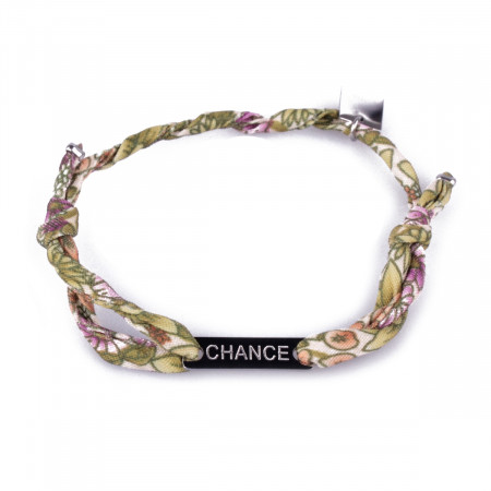 Bracelet réglable MILE MILA « Chance » acier argent tissu vert blanc mauve