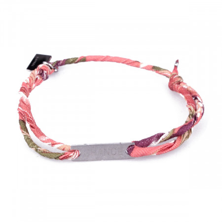 Bracelet réglable MILE MILA « Chance » acier argent tissu corail vert mauve