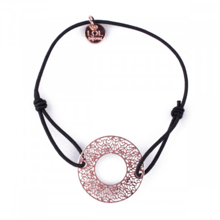 Bracelet LOL élastique noir Rondelle fleurie filigrane cuivré