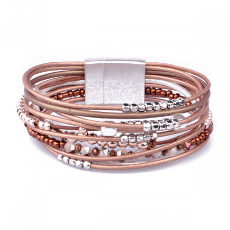 Bracelet aimanté marron perles à billes argent et cuivrées