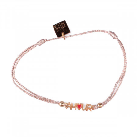 Bracelet fin réglable MILE MILA Amour acier doré et tissu cuivré 