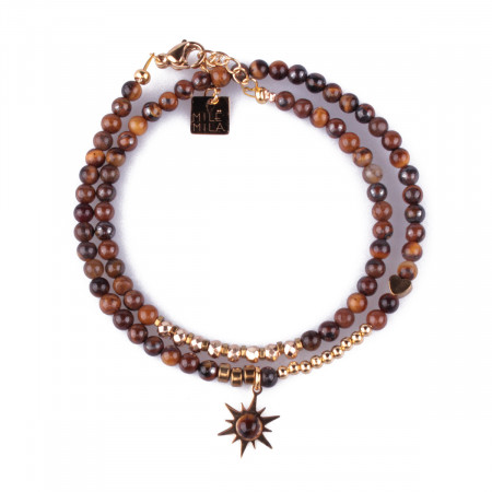 Bracelet MILE MILA perles marrons et acier doré Soleil