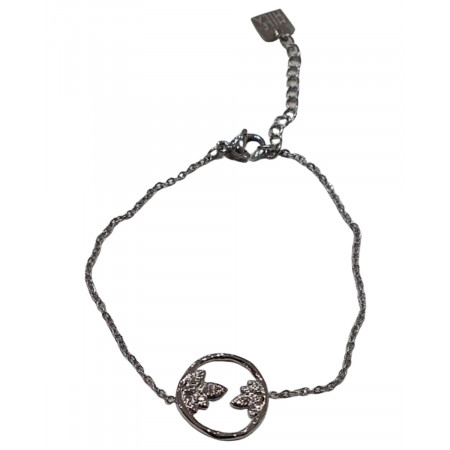 Bracelet acier anneau feuille argent