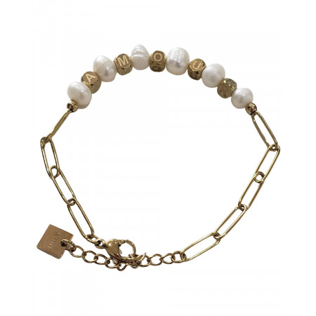 Bracelet acier doré Perles de nacre AMOUR