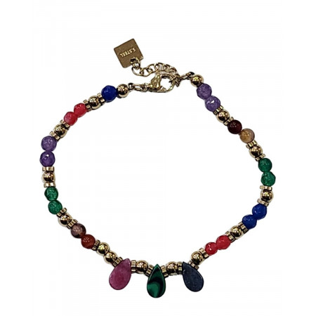 Bracelet femme acier doré et pierres multicolores Isia