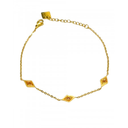 Bracelet acier doré losange marrons et oranges 