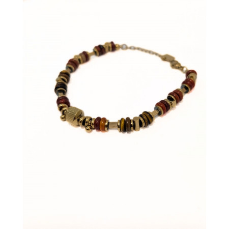 Bracelet femme acier doré et pierres terracotta Maïna