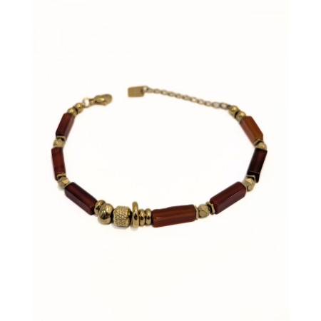 Bracelet femme acier doré et pierres terracotta Amy