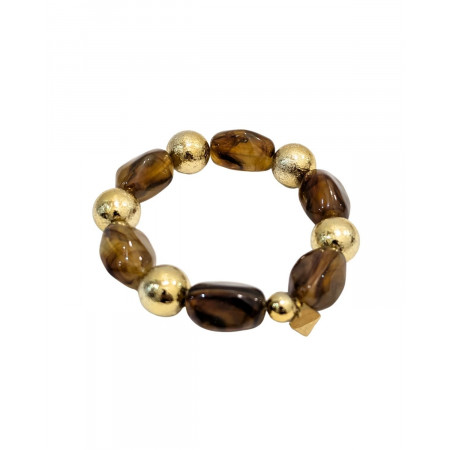 Bracelets femme résine camel et billes dorées