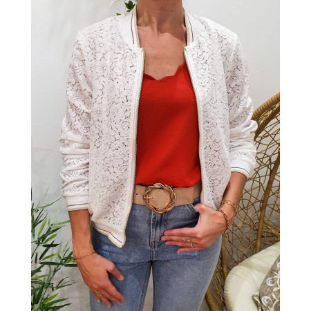 Bombers femme écru dentelle floral