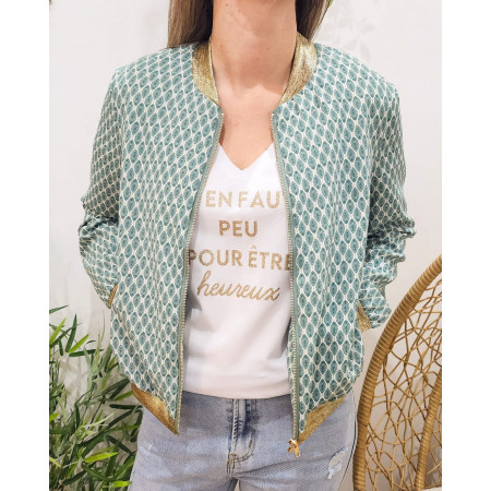 Bombers femme écru feuilles vertes Corentine