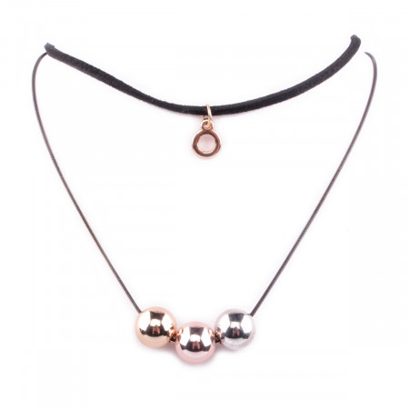 Collier ras de cou choker noir perles boules argent doré et cuivré
