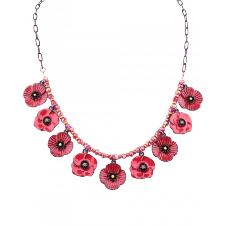 Collier LOL coquelicots rouges et perles brillantes