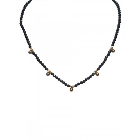Collier acier perles onyx et doré