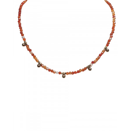 Collier acier perles cornaline/doré