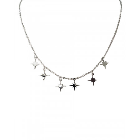 Collier acier argent étoiles filantes