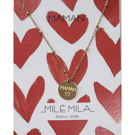 Collier acier doré MAMAN coeur