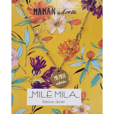 Collier acier doré MAMAN adorée 2