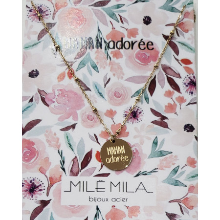 Collier acier doré MAMAN adorée
