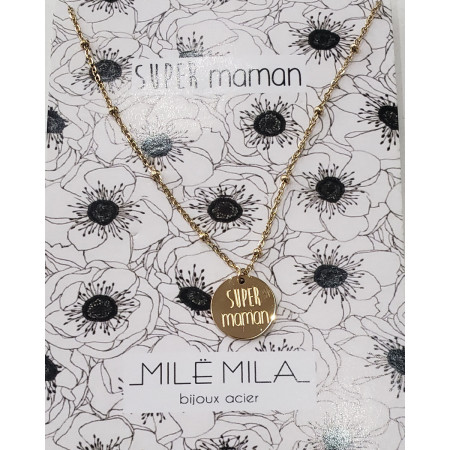 Collier acier doré SUPER maman 2