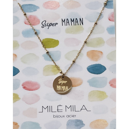Collier acier doré Super MAMAN