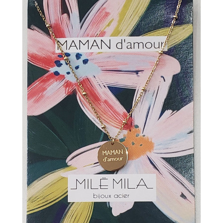 Collier acier doré MAMAN d'amour