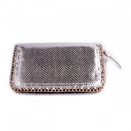 Portefeuille argent bordure chaîne dorée