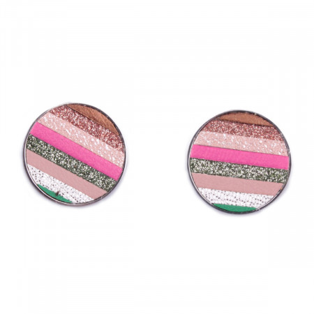 Boucles d'oreilles acier argent MYLE MYLA médaillon rayé pailleté camel rose vert cuivré