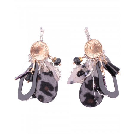 Boucles d'oreilles LOL Pastille doré à breloques noires et léopard grises