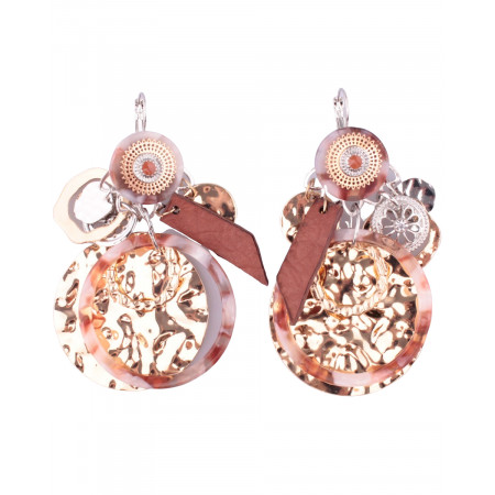 Boucles d'oreilles LOL gong doré anneau marbré rouille et blanc