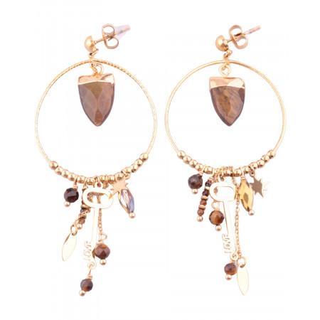 Boucles d'oreilles Anneaux dorés perles marrons Dentilio MILE MILA