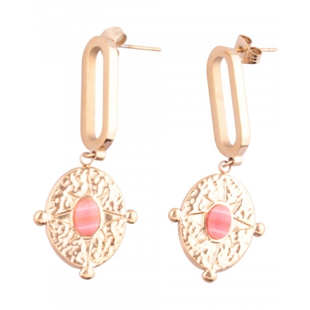 Boucles d'oreilles LOL acier doré pastille solaire perle rose