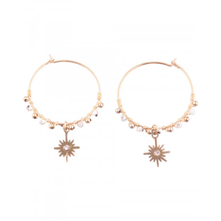 Boucles d'oreilles créoles Acier doré perles blanches et étoile strass Lolilota