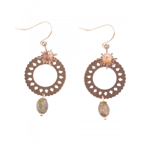 Boucles d'oreilles acier coupole doré pierre kaki Lolilota