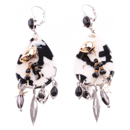 Boucles d'oreilles Médaillon résine marbrée coquillage doré