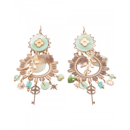 Boucles d'oreilles acier clé dorées et vertes