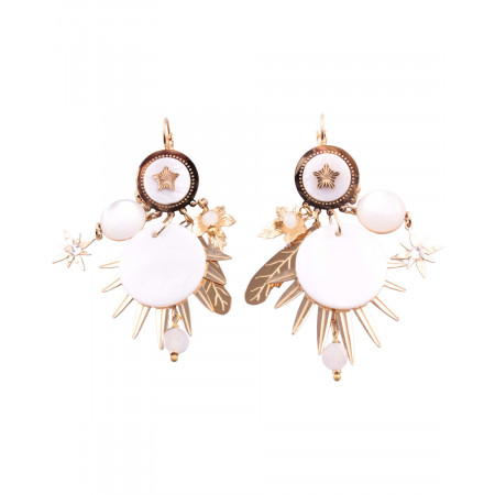 Boucles d'oreilles soleil et feuille dorées et blanches